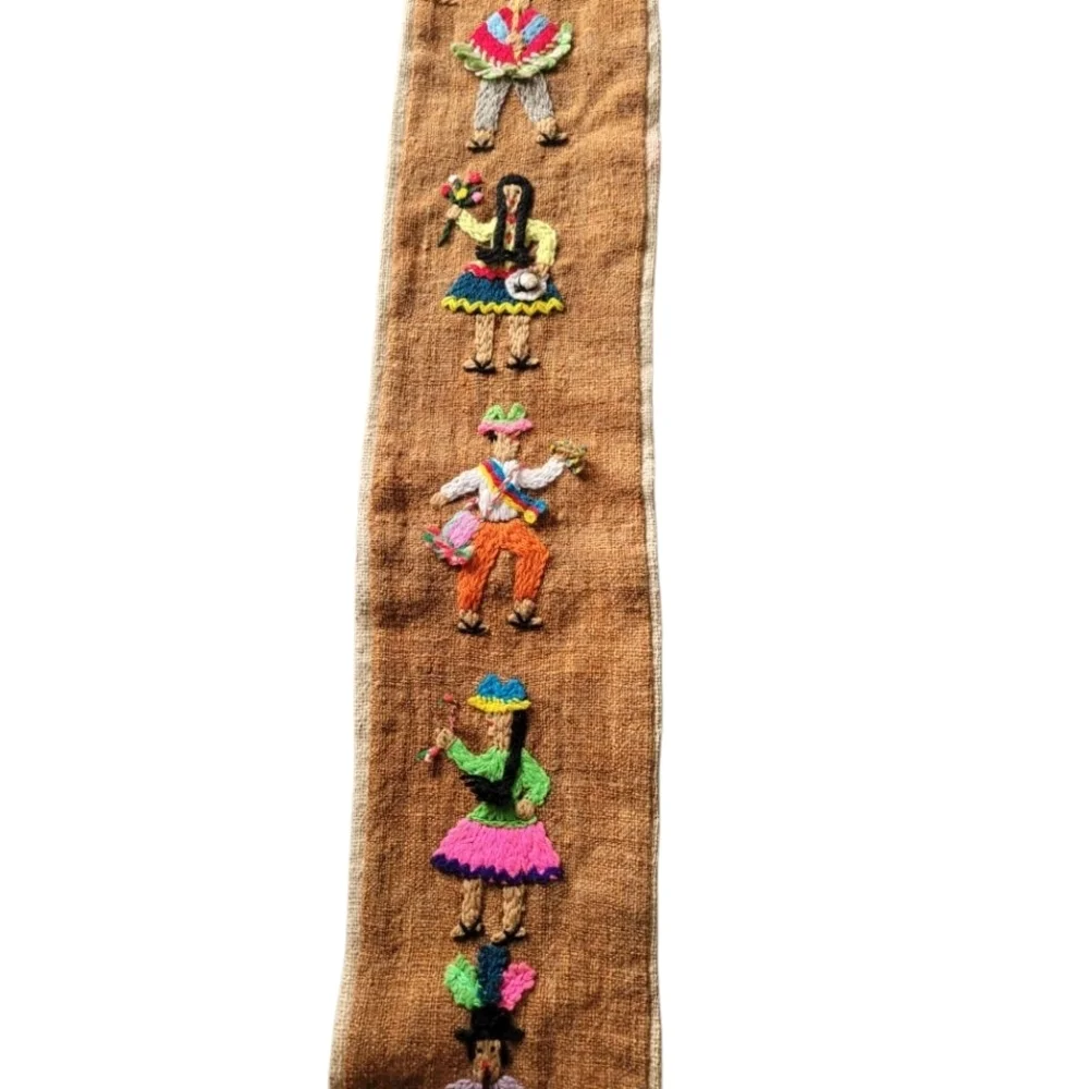 Wool Embroidered Folk Art Wall Banner Vintage Musicians and Dancers Novelty